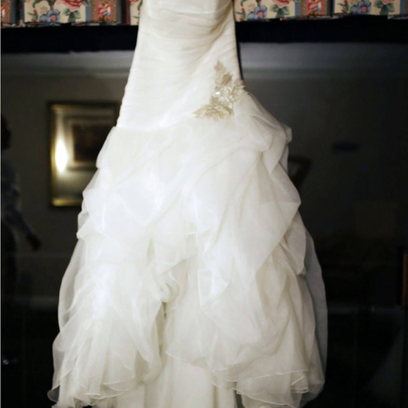 Strapless Ivory Ruffled Organza Wedding Gown with Beaded Applique